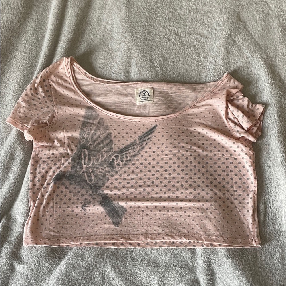 Women’s Pink Polka Dot Crop Top with Ruffle Sleeve